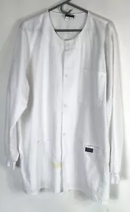 Men's Cherokee Workwear White Round Neck Pocket Snap Front Long Sleeve Size XL - Picture 1 of 10