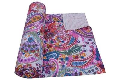 Colcha Kantha de algodón hecha a mano con estampado de cachemira india tamaño queen Foto 1 de 4