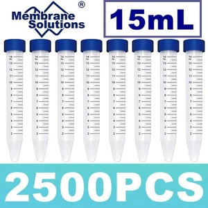 2500x 15mL Polypropylene STERILE Centrifuge Tubes Caps Conical Bottom LEAK-PROOF - Picture 1 of 27