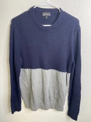 Express Men’s Medium Blue And Gray Sweater Color Block - Image 1 of 4