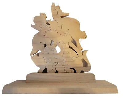 Quebra-cabeça de madeira feito à mão para gatos de escalada serra de rolar recorte com suporte SE TX Artist - Imagem 1 de 4