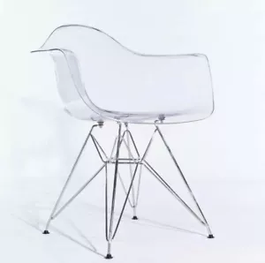 Niches Charles Inspired Ghost Eiffel Transparent TUB Chrome Leg Arm Dining Chair - Picture 1 of 7