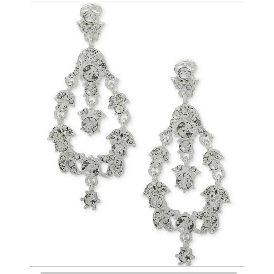 Anne Klein Silver Tone Crystal Orbital Drop Earrings 400a