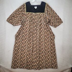 Vtg Chiha Womens Dress Plus Size 3X Brown Square Neck Egyptian Print MuuMuu Maxi