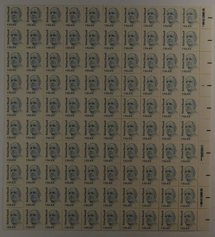 US SCOTT 1853 PANE OF 100 RICHARD RUSSELL STAMPS 10 CENT FACE MNH - Image 1 of 1