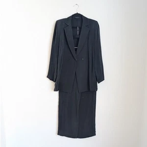 Yasemin Ozeri Conjunto de 2 Piezas Negro Mantequilla Líquida Doble Pecho Blazer M Pantalones de Vestido S - Imagen 1 de 20