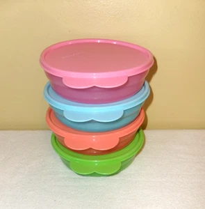 Vintage Tupperware Cereal Soup Bowls 2415A-1   Set Of 4 w/ Lids  FRUIT COLORS - Picture 1 of 8
