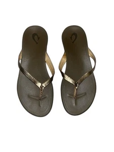 Women's Olukai Ho'opio Leather Flip Flop Thongs Sandals Gold Size US W 7/EUR 37. - Picture 1 of 3