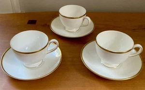 Raro juego difícil de encontrar de 3 tazas y platillos de té de porcelana de hueso de California de madera de cuña de colección - Imagen 1 de 11