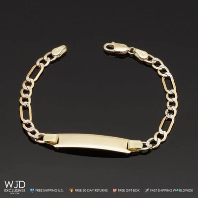 Kids 10K Yellow Gold Diamond-Cut Figaro ID Bracelet (Solid Links) 6" - Image 1 of 4