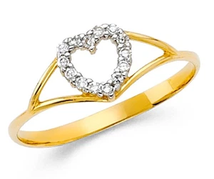 3/4 Ct Heart Shape Halo Real 14K Yellow Gold Engagement Promise Split Shank Ring - Picture 1 of 1