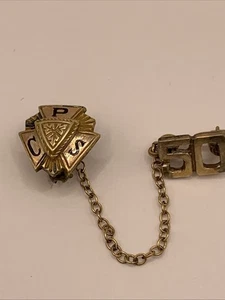 Vintage School Lapel Class CPS Pin w 1050 Year Chain Dangle Jewelry 1/10 10k - Picture 1 of 5