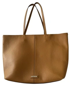 Rebecca Minkoff X-Large Unlined Leather Tote Travel Bag Whipstitch Almond Brown - Picture 1 of 21