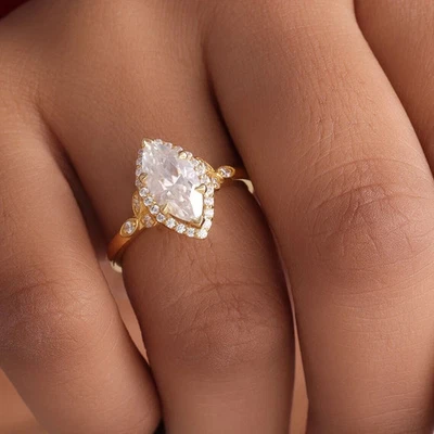 3Ct Lab Created Diamond Marquise Cut Engagement Ring 14K Yellow Gold Plated - Image 1 of 4