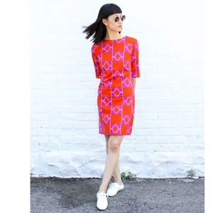 Osei-Duro Kleid Gr. Small Geometrisches Hibiskusmuster Baumwolle Kurzarm Mini - Bild 1 von 14