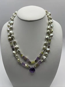 Arlee Kasselman Sterling Silver Coin Pearl, Amethyst & Peridot Beads Necklace - Picture 1 of 10