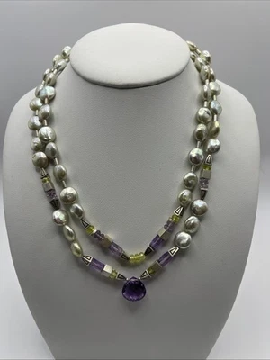 Arlee Kasselman Sterling Silver Coin Pearl, Amethyst & Peridot Beads Necklace - Image 1 of 4