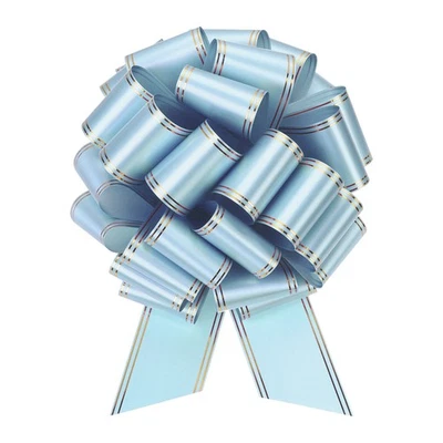 Cinta metálica con arco grande de 16 pulgadas con borde dorado para envolver, azul claro Foto 1 de 4