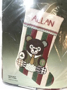 Vintage Bucilla Christmas “Vested Bear Cross Stamped Stitch Stocking Kit 60661 - Picture 1 of 4