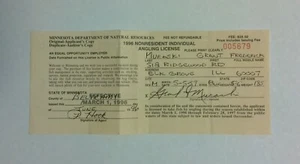 Hunting/Fishing Licenses: MN 1996 Non-Resident Individual Angling License - Picture 1 of 2