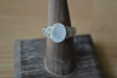 Anillo Kuisa Arco Iris Piedra Lunar/Diopsido de 4,60 quilates Platino sobre Plata de Ley Talla 8 Foto 1 de 4