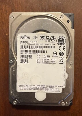 MBE2147RC Fujitsu ENTERPRISE 146GB 15K RPM 6Gb/s 2.5" SAS HDD Hard Drive——-7 - Image 1 of 4