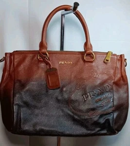 Prada Embossed Logo Gradient Brown Leather Handbag Beautiful & Rare! - Picture 1 of 23