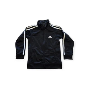 Adidas Black White ZIp Long Sleeve Black Track Jacket Boys Size 5 - Picture 1 of 6