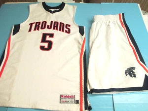 Trojans #5 Armstrong Men's Large Sewn White Basketball Jersey & Shorts - Riddell - Picture 1 of 19