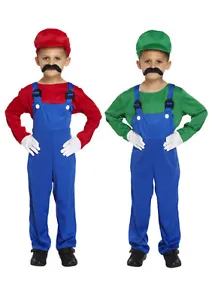 KIDS BOYS SUPER MARIO AND LUIGI BROS FANCY OUTFITS DRESS WORKMAN PLUMBER 4-12  - Picture 1 of 5