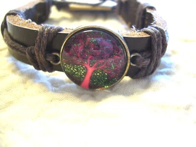 Men's Bracelets Leather w/ Glass Dome Pendant Tree of Life Women's Bracelets - Image 1 of 4