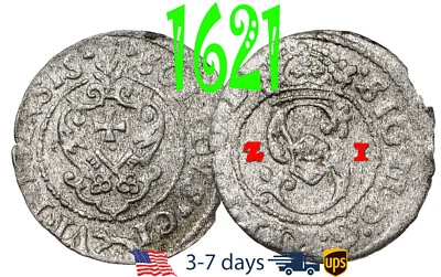 Poland Lithuania SOLIDUS Solid Schilling 1621 Riga Sigismund III Silver #19315 - Image 1 of 3