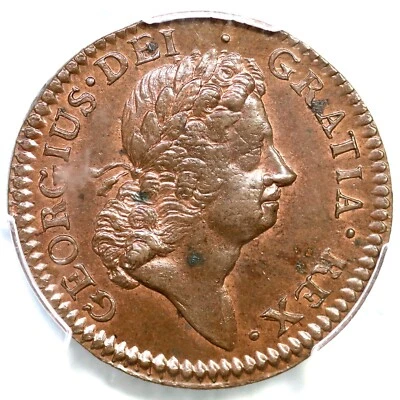 1723 M 4.85-Gc.22 R-3 PCGS MS 63 BN Wood's Hibernia Halfpenny Colonial Copper - Image 1 of 3