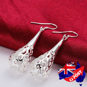 Stunning 925 Sterling Silver Filled Hollow Filigree Heart Flower Hook Earrings