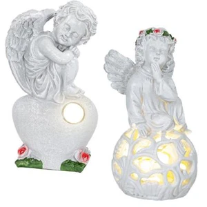 LED Engel Kunststein Grabengel Innen Außen Grabschmuck Timer Grableuchte Deko - Bild 1 von 9
