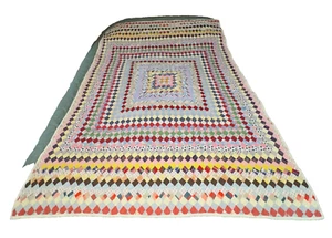 54"x78" Vintage 40's Trip Around the World Quilt 1" Small Tiny Pieces - Picture 1 of 14