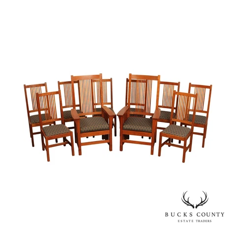Stickley Mission Collection Set Ten Cherry Spindle Dining Chairs Cover