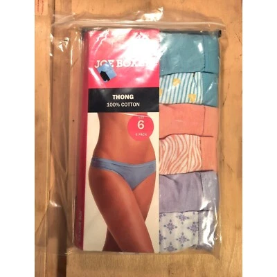 女式内衣 Joe Boxer 丁字裤低腰内裤棉质 6 件装 6 码 — 第 1/2 张图片