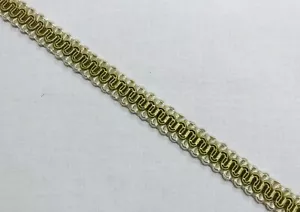 PATINA GREEN ON BEIGE FRENCH SILK PASSEMENTERIE SCROLL GIMP BRAID TRIM - Picture 1 of 1