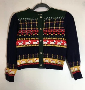 Vintage Rare Acrylic Christmas Scottish Terrier Sweater Sz 10 Child Blue Green - Picture 1 of 4
