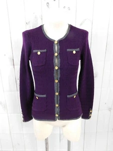 Maglione cardigan Trina Turk viola grigio maglia cavo lana bottoni - S - Foto 1 di 5