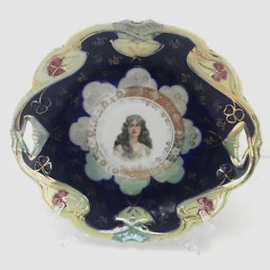 Antique JPF Germany Porcelain Portrait Cabinet Plate Cobalt Blue and Gold 10.5" - Picture 1 of 9