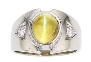 Gentleman's Cat's-Eye Chrysoberyl, Diamond, White Gold Ring - Picture 1 of 8