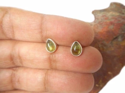 Green PERIDOT Sterling  Silver  925 Gemstone Stud Earrings - Image 1 of 4