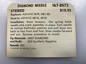 NOS PFANSTIEHL #167-DS73 STYLUS NEEDLE Replacement for ASTATIC N79; N81-SD - Picture 1 of 2
