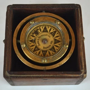 ANTIQUE BRASS GIMBEL MARITIME NAUTICAL COMPASS IN BOX-SNOW & NEALLEY BANGOR ME. - Picture 1 of 13