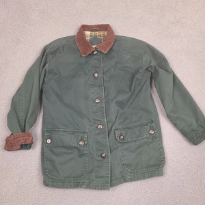 Vintage St John Bay Barn Chore Coat Womens Medium Green Jacket Corduroy Trim - Picture 1 of 13