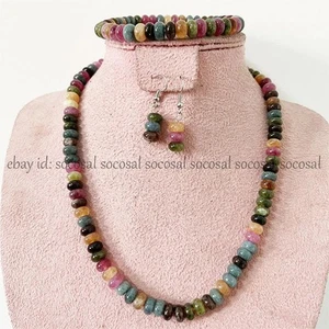 Set orecchini collana perle pietre preziose rondelle tormalina colorata naturale - Foto 1 di 18