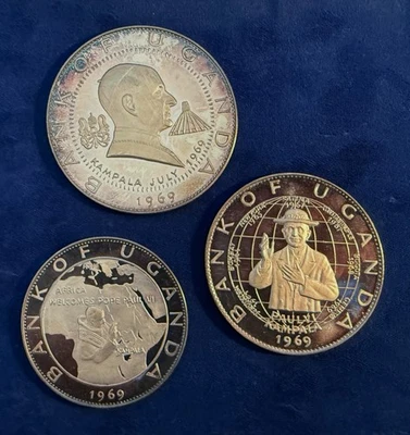 UGANDA  1969  3-COIN SILVER PROOF LOT, VISIT OF POPE PAUL VI, (KM-11, 12, & 13) - Image 1 of 4