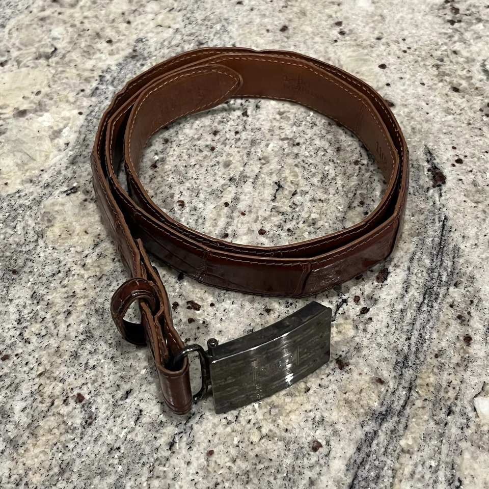 Cinturón Vintage Polo Ralph Lauren Hombre 32 Cuero Caimán Hebilla Plata Esterlina Foto 1 de 4